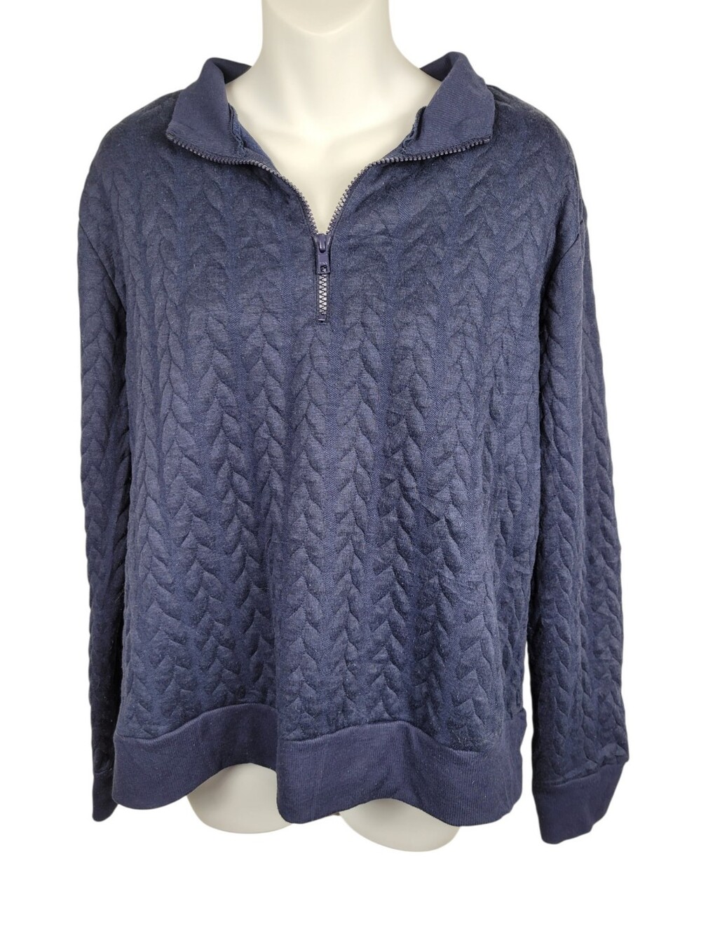 2/$20 Joe Fresh Navy Blue Cable Twist Quarter Zip Up Sweatshirt Top Size: Large